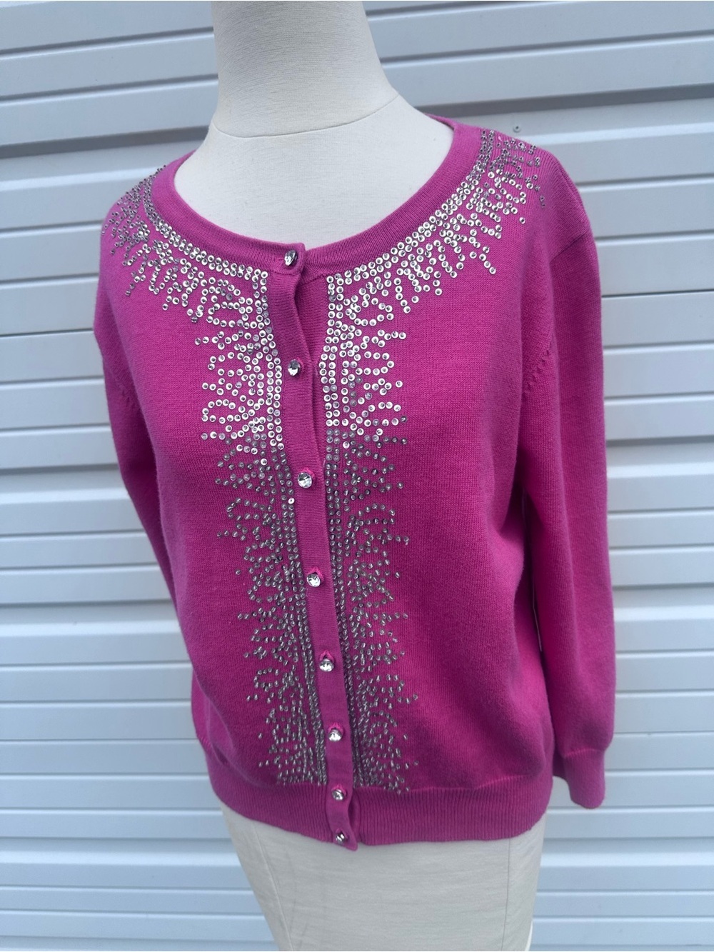 Marisa Christina Fuchsia Rhinestone-Embellished Cardigan